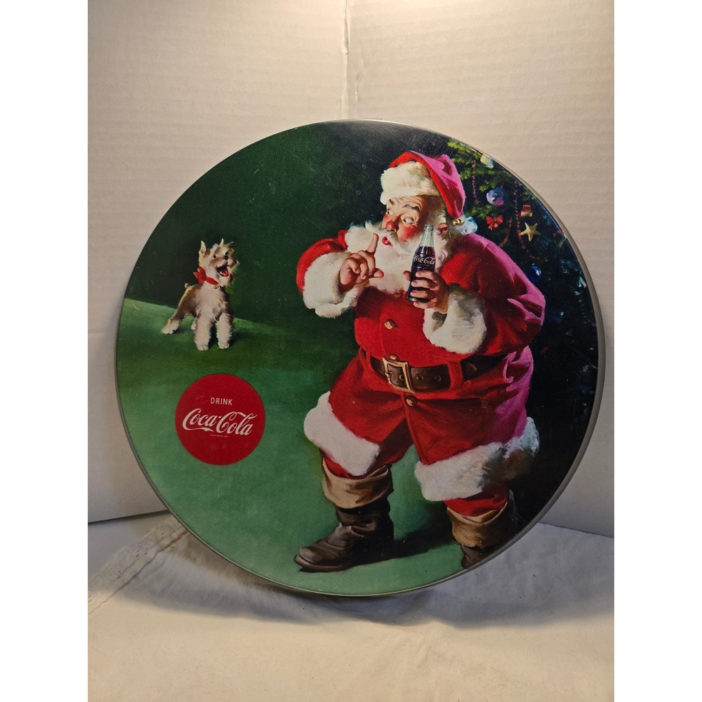 Coca-Cola Santa Claus Metal Round Sign Vintage Holiday Wall Art 12.75" /0570